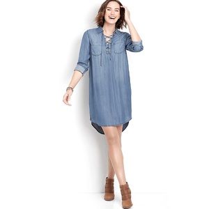 MAURICES Size XS Chambray Shirt Dress w/Crisscross Tie Neckline